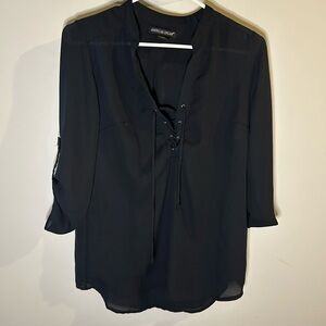 American Dream Black Lace-Up Blouse